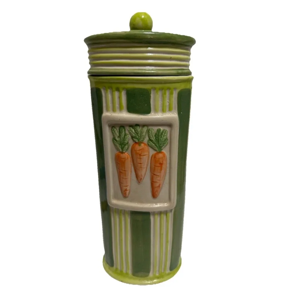 Vintage Ceramic Pasta Keeper Canister Container Carrots‎ Embossed Spaghetti